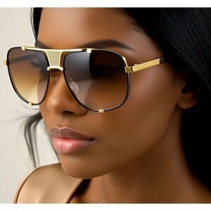 Aviator Sunglasses Gold Frame Brown Lens Fashion Shades Trendy Vintage Women New